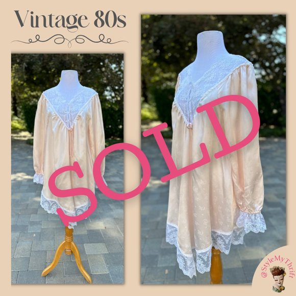 Vintage Other - Vintage 80s Chemise Nightgown Romantic Victorian Edwardian Ephemera Shabby Chic